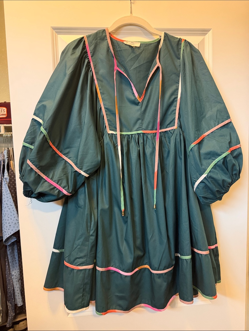 Entro teal mini Dress with Color-Trim Detail